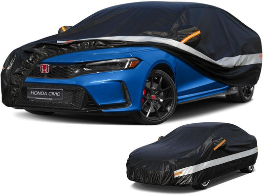 10 Layers Car Cover Custom Fit for Honda Civic Sedan (1991-2024) Waterproof All Weather for Automobiles, Outdoor Full Cover Sun UV Rain Protection with Cotton.Black