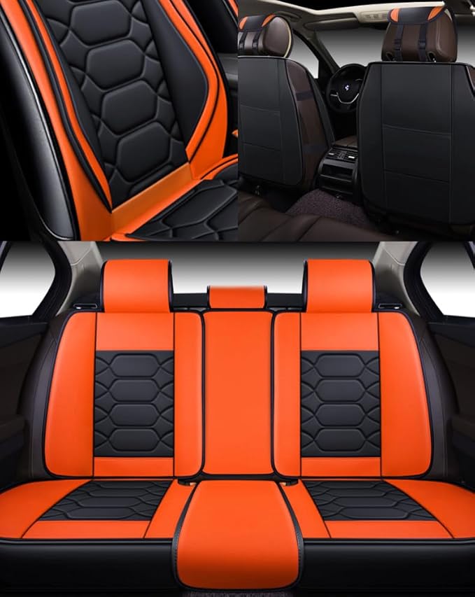 OASIS AUTO Car Seat Covers Full Set, Waterproof Faux Leather Seat Covers for Cars Universal Fit for SUV, Truck, Sedan, Black Premium Car Seat Protector with Front & Back Cushions