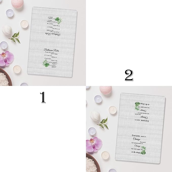 Funny Bathroom Rules Decorative Hand Towels Set of 2, Rustic Farmhouse Hand Towels for Bathroom Decor, 16x24 Inch(Tropical Leaves Style)