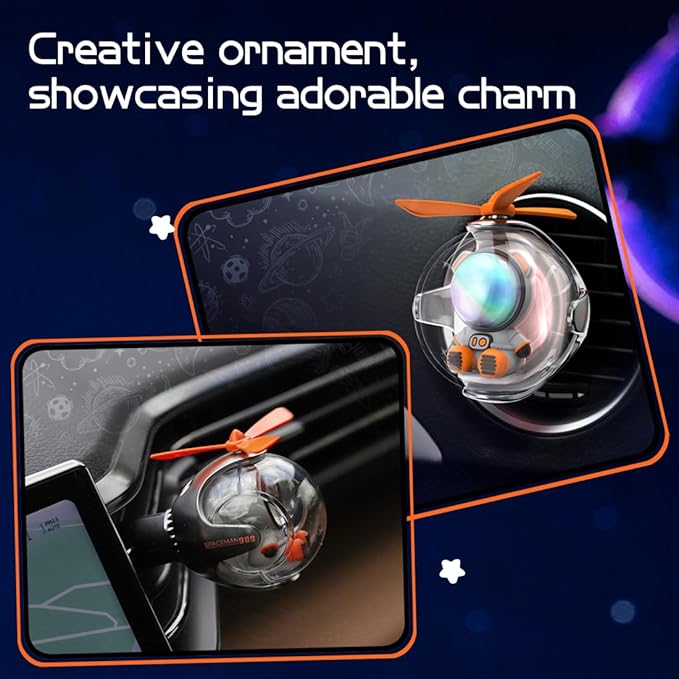 Astronaut Design Car Air Freshener with LED Lights & 4 Scented Pads – Light Fragrance, Decorative Auto Accessories