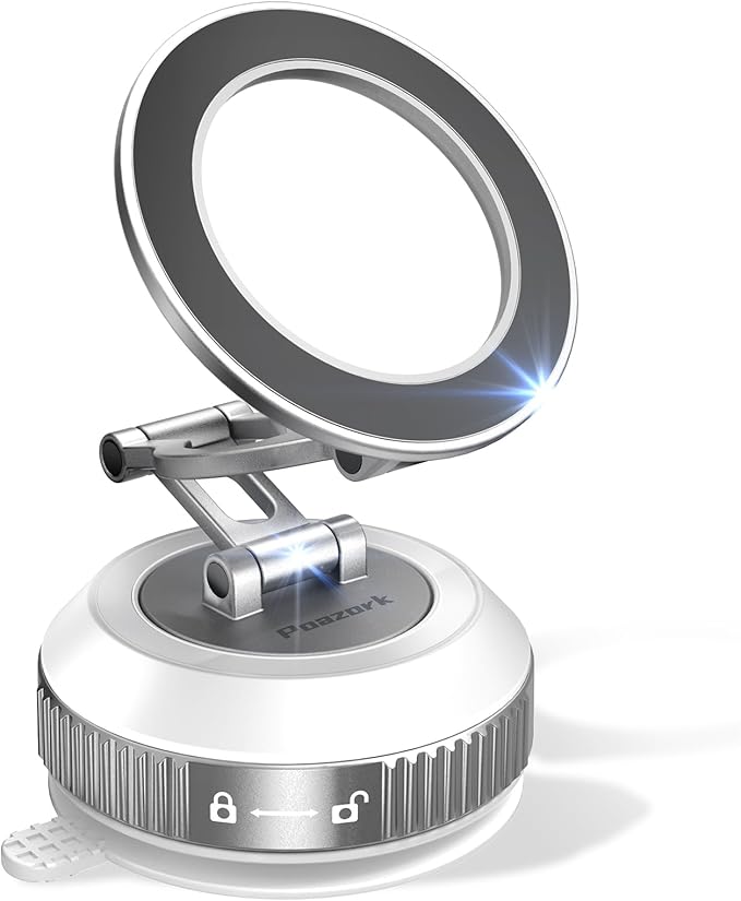 Tri-Folding Car Phone Holder for Magsafe[80+LBs Strongest Suction & 2850gf Strongest Magnetic], 360°Adjustable Phone Holders for Car, Suction Cup Phone Mount for iPhone17 Pro Max/16/15/14Series，Silver