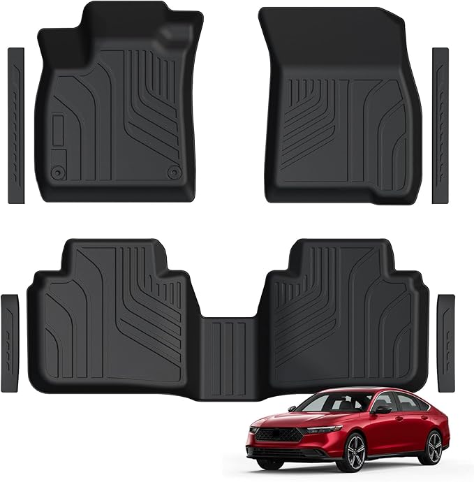 Floor Mats for 2023-2025 2026 Honda Accord (Include Hybrid), TPE All Weather Protection Front Rear 2 Row Interior Car Floor Liners Door Sill Guards for Honda Accord Hybrid Accessories