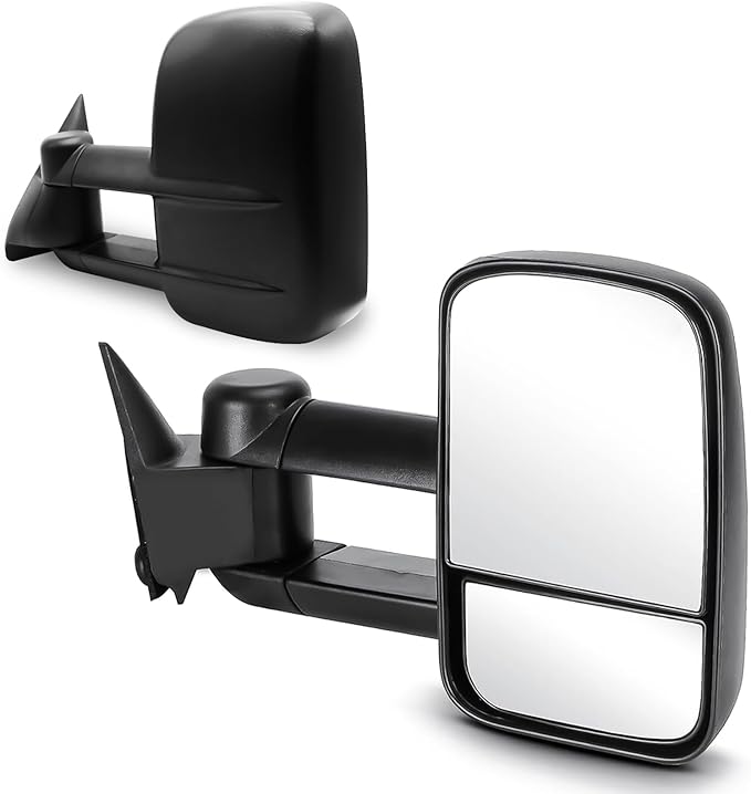 Towing Mirrors Compatible for 1988-1998 Chevy/GMC C1500 K1500,1988-2000 Chevy/GMC C2500 C3500 K2500 K3500 Manual Telescoping Black Driver and Passenger Side Left Right Pair Set