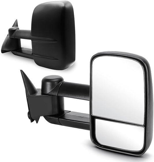 Towing Mirrors Compatible for 1988-1998 Chevy/GMC C1500 K1500,1988-2000 Chevy/GMC C2500 C3500 K2500 K3500 Manual Telescoping Black Driver and Passenger Side Left Right Pair Set