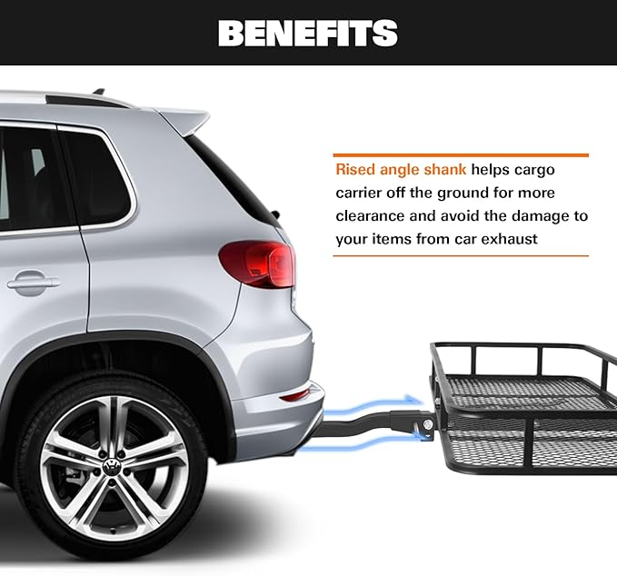 WEIZE Folding Hitch Mount Cargo Carrier Basket 60" x 20" x 6" with Waterproof Bag, Net, Strap, 2-Inch Folding Shank, 500 lbs Capacity Hitch Rack, Steel Construction