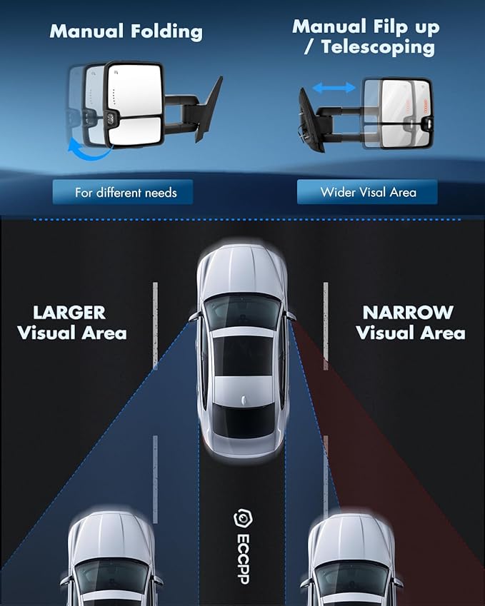 ECCPP Tow Mirrors for 2007-2014 for Chevy Silverado for GMC Sierra Towing Mirrors Chrome Housing Power Heated Signal Light Pickup Pair Driver Side and Passenger Side