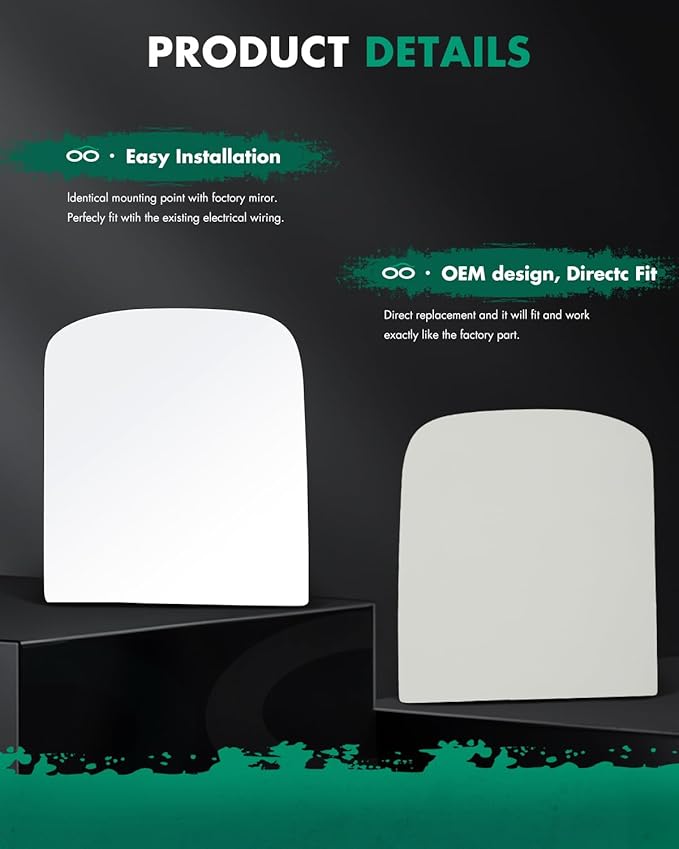 SCITOO Upper Flat Towing Mirror Glass Replacement with Right Passenger Side Mirror Lens Compatible with 1988-1998 For Chevy/For GMC C1500/K1500 1988-2000 For Chevy/For GMC C2500/K2500/K3500