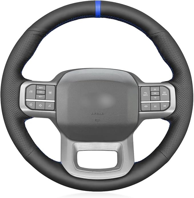 MEWANT Hand Sew Black Artificial Leather Steering Wheel Cover for Ford F150 Lightning F350 F450 Expedition 2022-2024