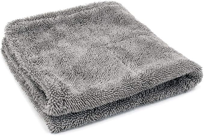 Autofiber Dreadnought Jr. Microfiber Car-Drying Towel, Superior Absorbency for Drying Cars, Trucks, and SUVs, Double-Twist Pile, One-Pass Vehicle-Drying Towel - Pack of 2 (16 inch x 16 inch, Gray)