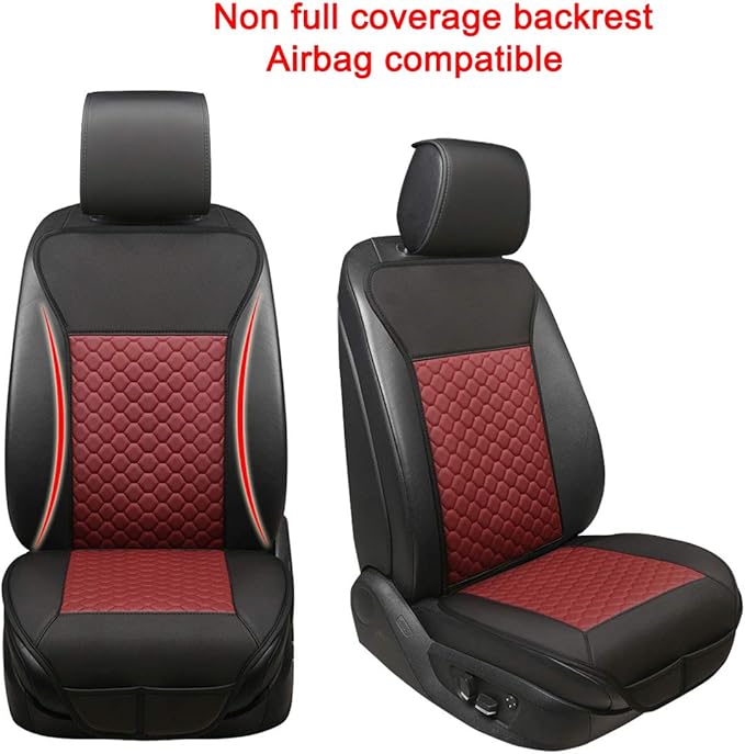 Black Panther 1 Pair Car Seat Covers, Universal PU Front Car Seat Protectors, Non-Wrapped Bottom with Partial Backrest Coverage (Middle Part Only) (Black+Burgundy)