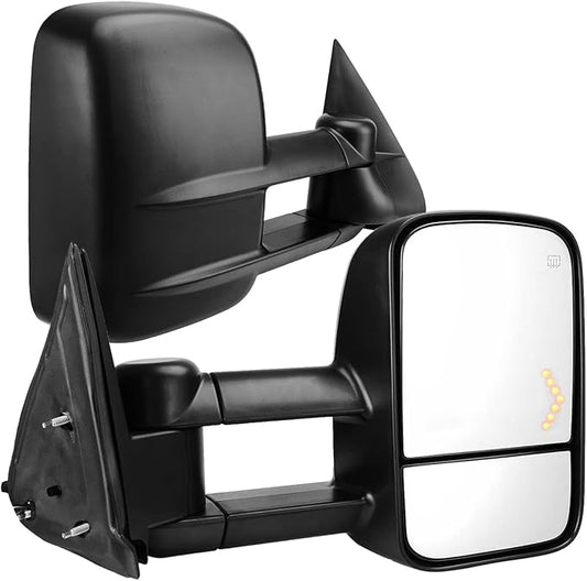 AUTOSAVER88 Towing Mirrors Compatible with 2003-2007 Chevy Silverado GMC Sierra 1500 2500 HD 3500, Power Heated Side View Tow Mirrors for Tahoe Suburban Avalanche Yukon with Arrow Turn Signal Light