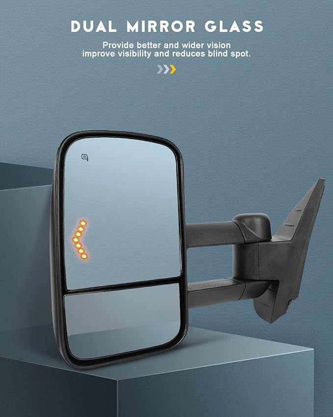 OCPTY Towing Mirrors Power Heated Left Driver Right Passenger Side Tow Mirrors Fit For 2007-2014 For Chevy For Gmc For Gmc Sierra 1500/2500 Hd/3500 Hd(07 New Body Style Only) With Turn Signal Black