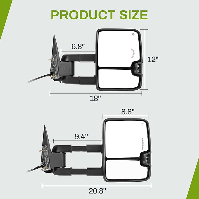 AUTOSAVER88 Towing Mirror Compatible with 2003-2006 Silverado Sierra 1500 2500HD 3500HD Tahoe Yukon, Power Heated Switchback LED Turn Signal Light (Chrome inside) Manual Telescoping Folding Black