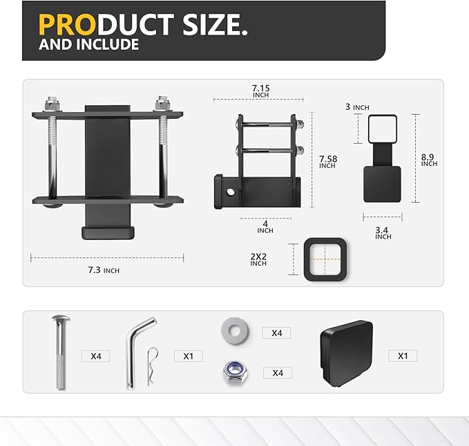 RV Bumper 2" Trailer Hitch Receiver Fits 2 inch to 4 inch Rear Bumper Beams, 3500 LBS Capacity Upgrade Tow Towing Hitch Adapter Openning for Cargo Carrier Bike Racks Ball Mounts RV Tire Carrier