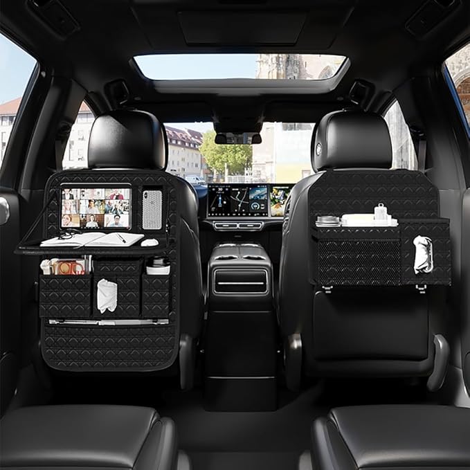 GMQ Backseat Car Organizer, Car Back Seat Organizers with Tray,Multifunctional Car Seat Back Organizer with Foldable Tablet Holder (Black, 2 PCS)