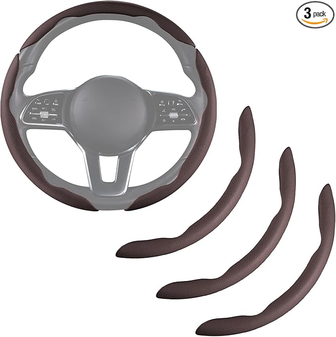 Nappa Leather Car Steering Wheel Cover for Men Women, Ultra-Thin Non-Slip Breathable Microfibre, Universal for 14.5"-15" Steering Wheel - Brown