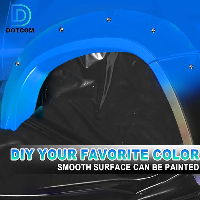 DOTCOM Fender Flares,Compatible with Toyota Tundra 2007-2013,Wheel Arch Cover Trim,Paintable Matte Pocket Smooth Riveted Style 4PCS