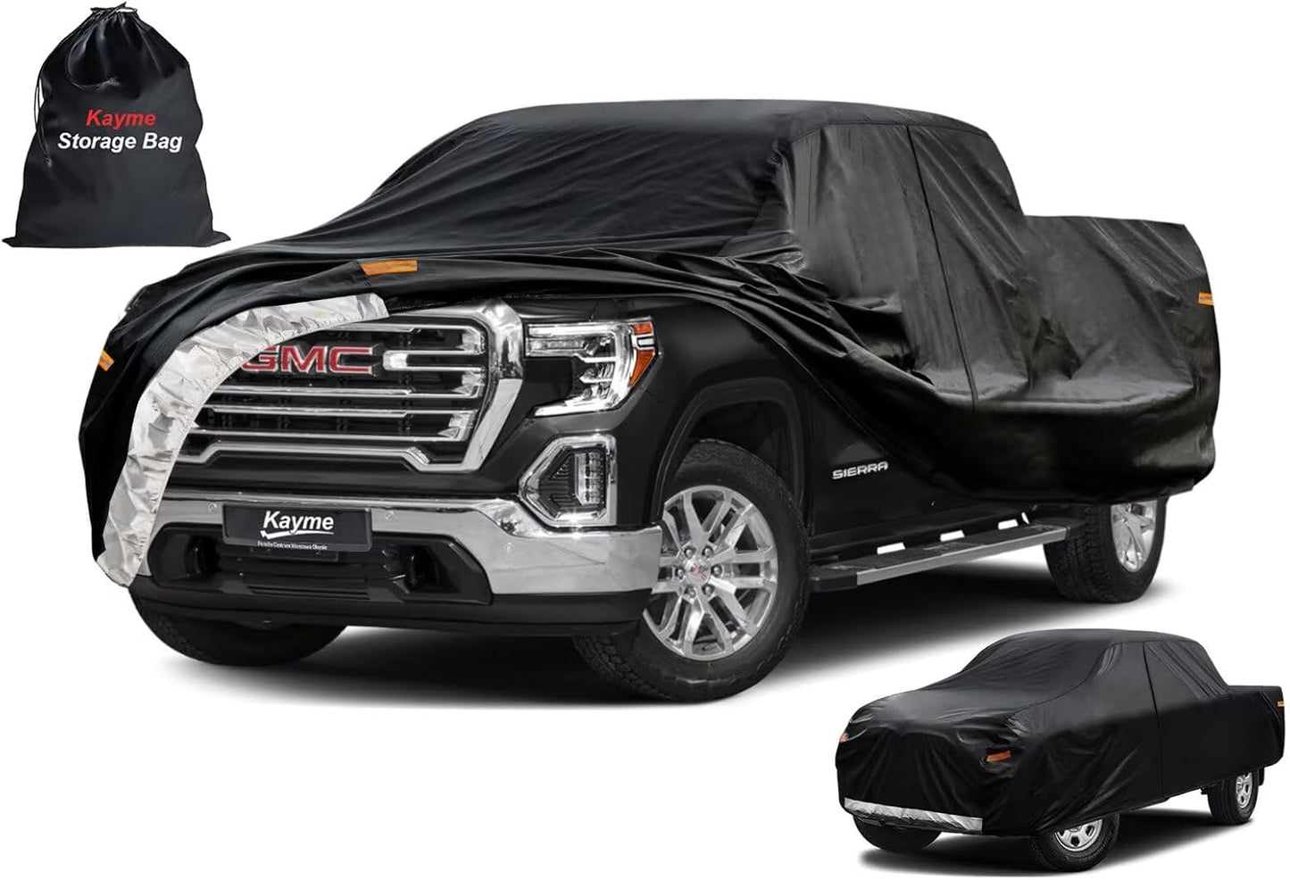 Kayme Truck Cover Custom Fit GMC Sierra(2002-2018) Extended Cab Long Bed. Full Exterior Heavy Duty Outdoor Pickup Truck Car Cover Waterproof All Weather.Car Tarp for Wind Sun Dust Protection.Black