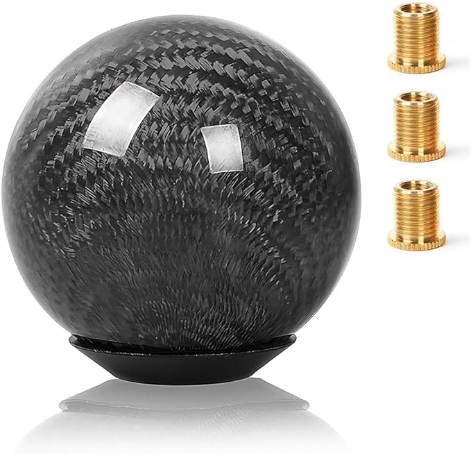 Real Carbon Fiber Shift Knob Gear Shifter Knobs with 3 Adapters Round Ball for Most Manual Car Universal Gear Shift Knob (Black)