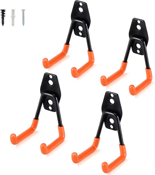AOBEN Garage Hooks Heavy Duty, Steel Garage Storage Hooks, Utility Tool Hangers and Combinable Wall Mount for Organizing Ladder, Hold Chairs, Heavy Tools (Small U, 4 Pack)