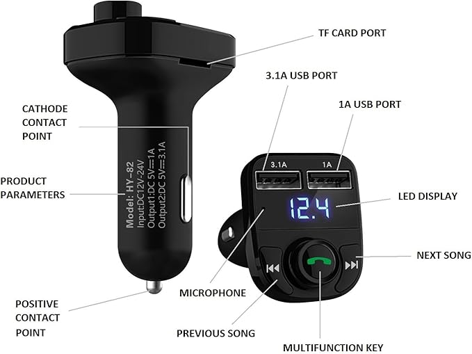 Handsfree Call Car Charger,Wireless Bluetooth FM Transmitter Radio Receiver,Mp3 Audio Music Adapter,Dual USB Port Compatible for All Smartphones,Samsung Galaxy,LG,HTC,etc.