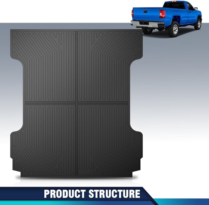 PIT66 Trunk Bed Mat Cargo Liner Compatible with Chevy Silverado GMC Sierra 1500 2500HD 3500HD 2007-2018 with 5.8 FT Bed TPE Black