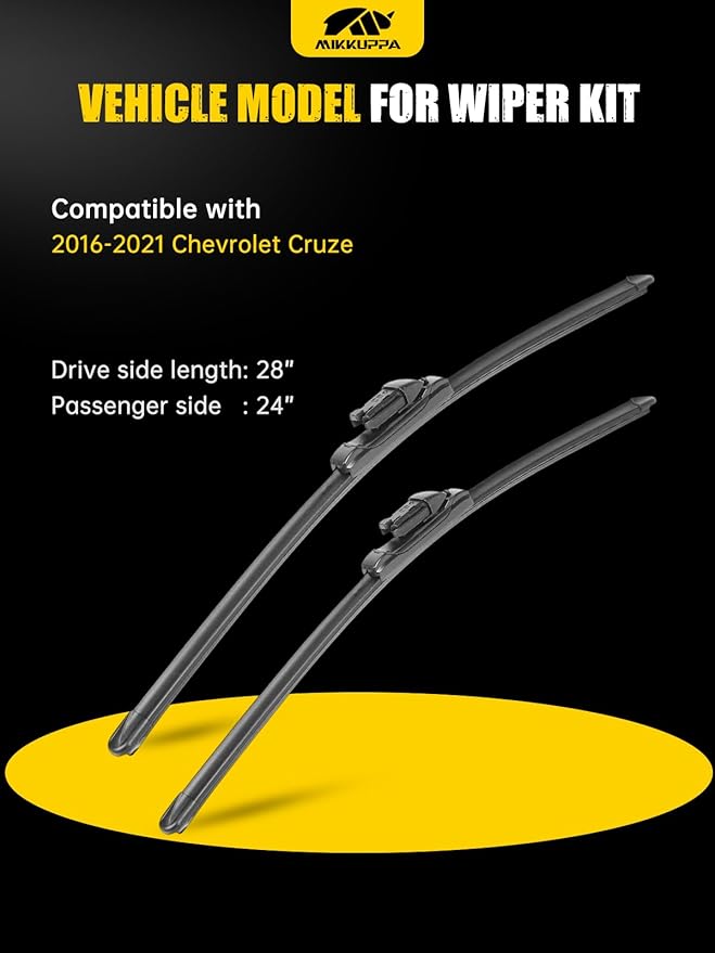 MIKKUPPA 28"+24" Windshield Wipers Blades Replacement for 2016-2021 Chevrolet Cruze, Top Lock All Season Wiper Blades(Pack of 2)