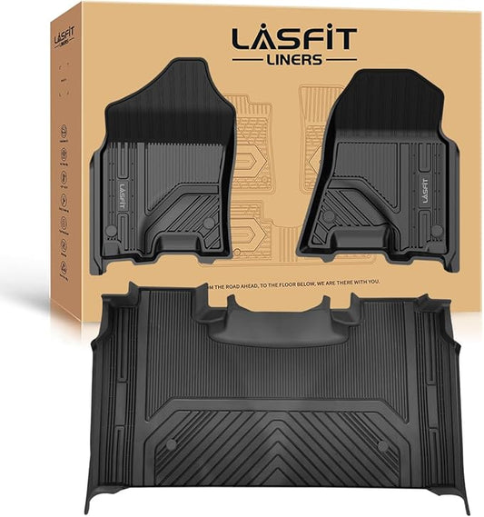 LASFIT Floor Mats 2019-2024 for Ram 1500 Crew Cab (NOT Fit for Classic Model) Bucket Seat with Folded Rear Under-Seat Storage 4 Full Size Doors All Weather TPE Custom Fit 1st & 2nd Row, Black