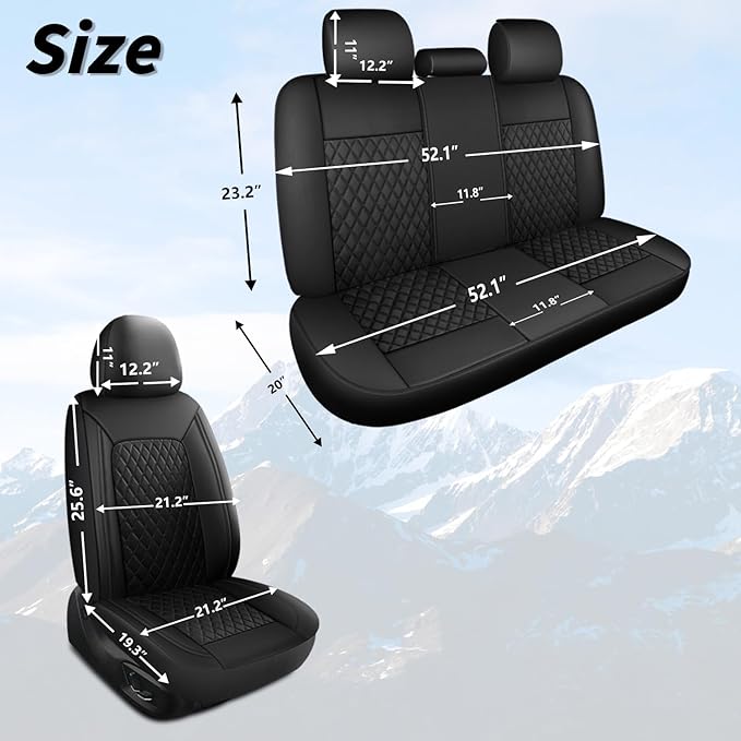 Leather Car Seat Covers,Breathable and Waterproof Seat Cover Full Set,PU Premium Universal Fit Automotive Airbag Compatible for Cars Sedans SUVs Vans and Trucks(Full Seat,Black,N1)