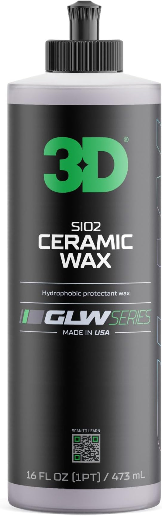 3D GLW Series Ceramic Wax – SiO2 Infused Car Wax for Ultimate Gloss, Hydrophobic Protection & Easy Application | Ultra Slick Shine | Made in USA 16 oz