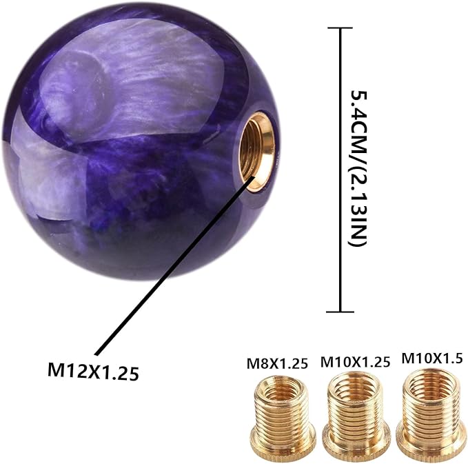 Round Ball Shift Knob Universal Marble Style Gear Shift Knob 5 6 Speed for Manual Automatic Vehicles with Adapters (Purple)