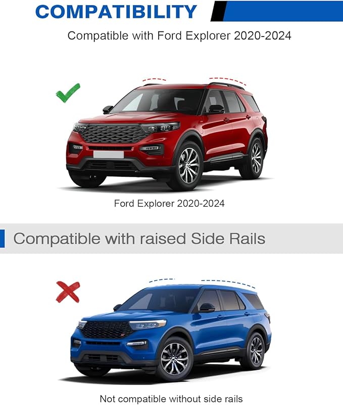 Lockable Roof Rack Cross Bars 220lbs Compatible with Ford Explorer 2020 2021 2022 2023 2024 2025 2026,Heavy Duty Aluminum Roof Rails Crossbars Black Rooftop Cargo Carrier Luggage