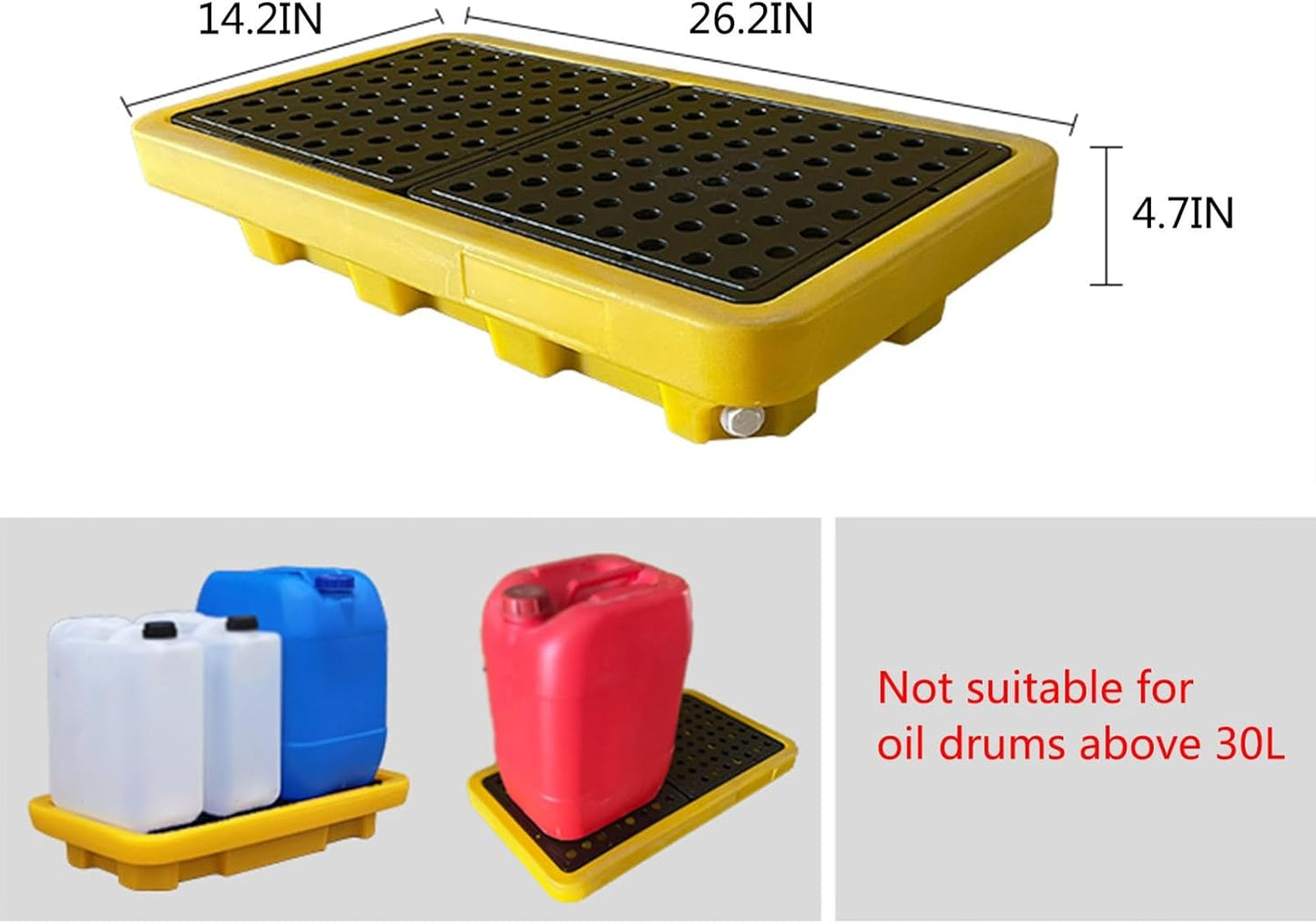 Drum Containment Spill Pallet, Industrial Nestable Oil Drums Leak-Proof Tray, Garage Storage Detachable Anti Slip Polyethylene Platform with Drain (Color : Yellow-1 Pack, Size : 26.2"x14.2"x