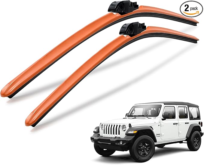 Clix Wipers - Jeep Wrangler & Gladiator (16"/16") Orange Windshield Wiper Blades (All Wrangler & Gladiator Models), All-Weather Replacement Wipers-Set of 2, Includes Quick Connect Clips (1997-2025)