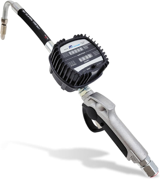 Macnaught Pneumatic Oil Gun with Control Valve 1/2" inch NPT Inlet, Mechanical Meter, Registers in Qts & Totals in Gal. Oil, antifreeze, trans fluid, lubricating oil, synthetic hydraulic oil & more