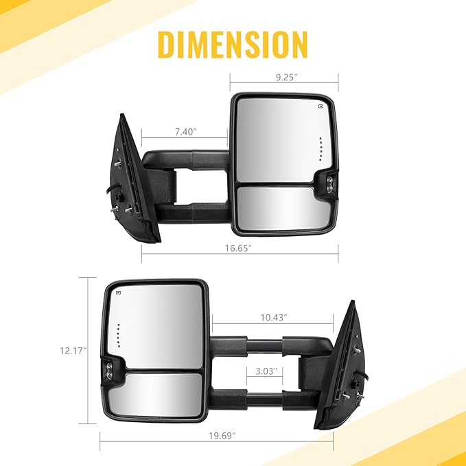 Sanooer Towing Mirrors Painted Black Switchback Dynamic Turn Light Compatible with 2007-2013 Chevy Silverado Suburban Tahoe GMC Sierra Yukon with Running Lights Power Glass Backup Lamp Heated Set