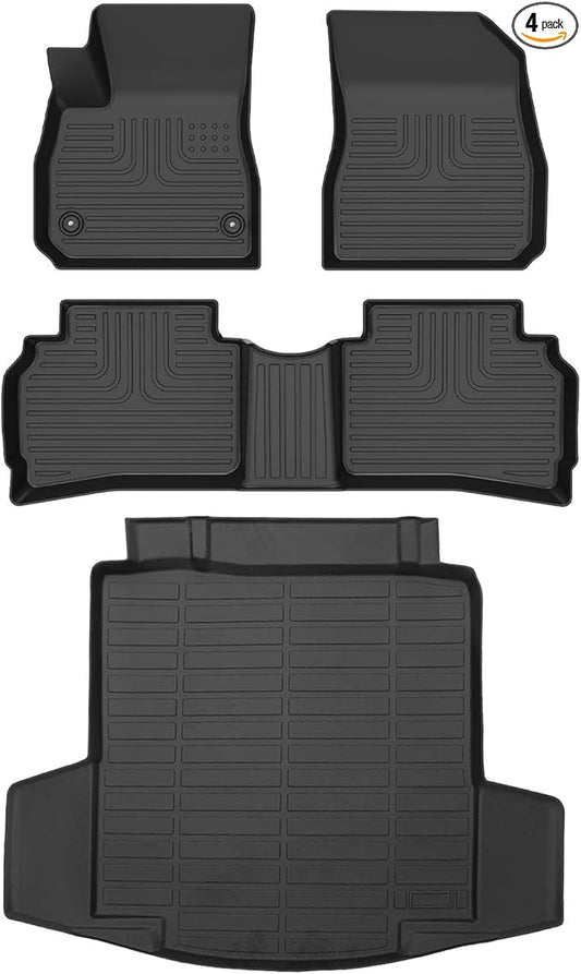 Wayhigh-All Weather Floor Mats & Cargo Liner Set for 2016-2024 2025 Chevy Malibu,Custom Fit TPE Heavy Duty Car Mats Chevy Malibu Accessories - Black