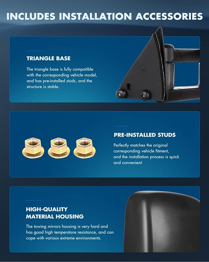 ECCPP Towing Mirrors for 1988-1998 for Chevy for GMC C/K 1500 2500 3500 Power Pair Side (1988-2001 for Chevy/GMC Black - Manual Adjusted No Turn Signal Light)