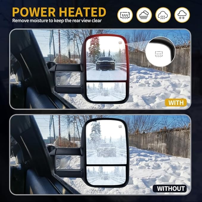 DWVO Pair Towing Mirrors Compatible with 1999-2002 Chevy Silverado/GMC Sierra, 2000-2002 Chevy Tahoe/Yukon/Suburban/Avalanche 1500 2500, Power Heated Rear View Mirrors, Left & Right Side Mirror, Black