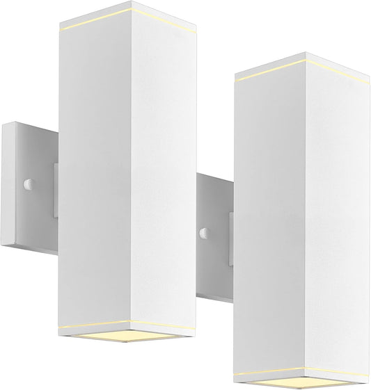 Ken & Ricky Outdoor Wall Lights, Modern Exterior Up and Down Wall Sconces, Square Porch Lights Outdoor Wall with Sanded White Finish - 2 Pack