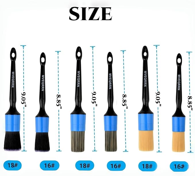 6pcs Car Detailing Brush Set-2pcs Boars Hair Car Detailing Brushes,2pcs Ultra Soft No Scratch Detailing Brush for Air Vent,Leather Seat 2pcs Detail Brushes for Interior Exterior(Blue)