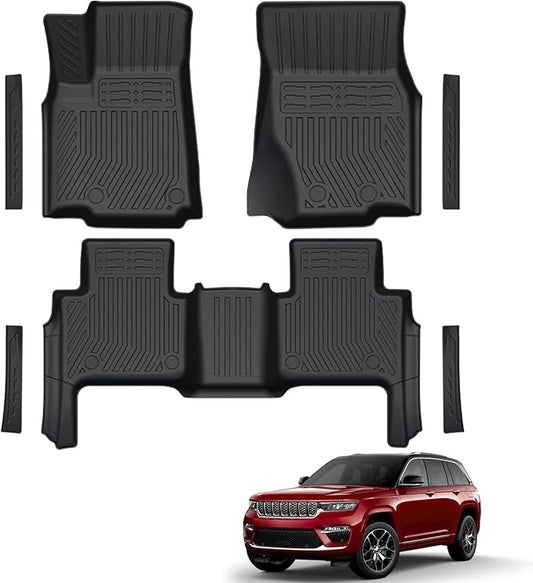 Floor Mats for 2022-2024 2025 Jeep Grand Cherokee, TPE All Weather Interior Car Floor Liners Door Sill Guards for Grand Cherokee Accessories (Include 4xe Not for L or WK)