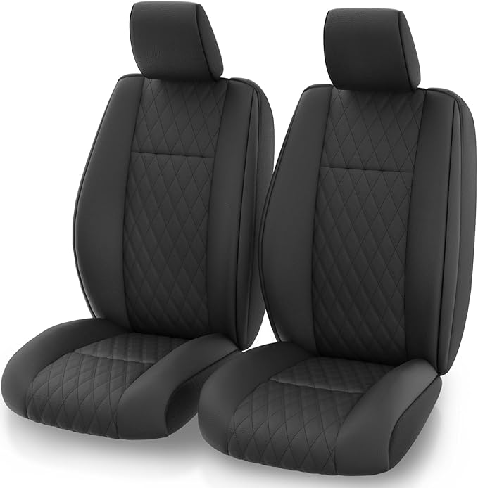 GIANT PANDA Front Seat Covers for Jeep Wrangler JL 2018-2024 Sport Sahara Rubicon Unlimited Willys,Faux Leather Seat Protectors (2 Pack, Black)