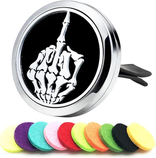 Car Essential Oil Diffuser Vent Clips Christma Locket with Vent Clip 10 Felt Pads Car Accessories(Skull Finger)