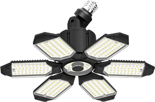 LED Garage Light Super Bright 15000LM LED Shop Lights 6500K Garage Lighting, 360° & 180°Adjustable Basement Lights with 6 Deformable Panels Screw in E26/E27 Socket for Workshop Storage Barn Attic