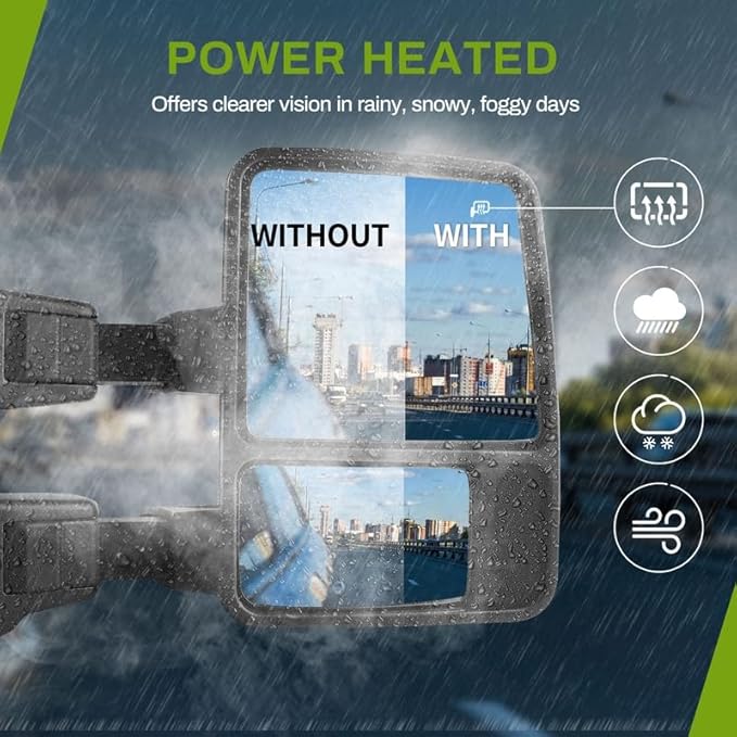 DWVO Tow Mirrors for 2008-2016 Ford F-250/F-350/F-450/F-550 Super Duty, Rear View Towing Mirror, Electric Heated Telescoping Side Mirrors with LED Turn Signals, Power Folding, Left & Right Pair, Black