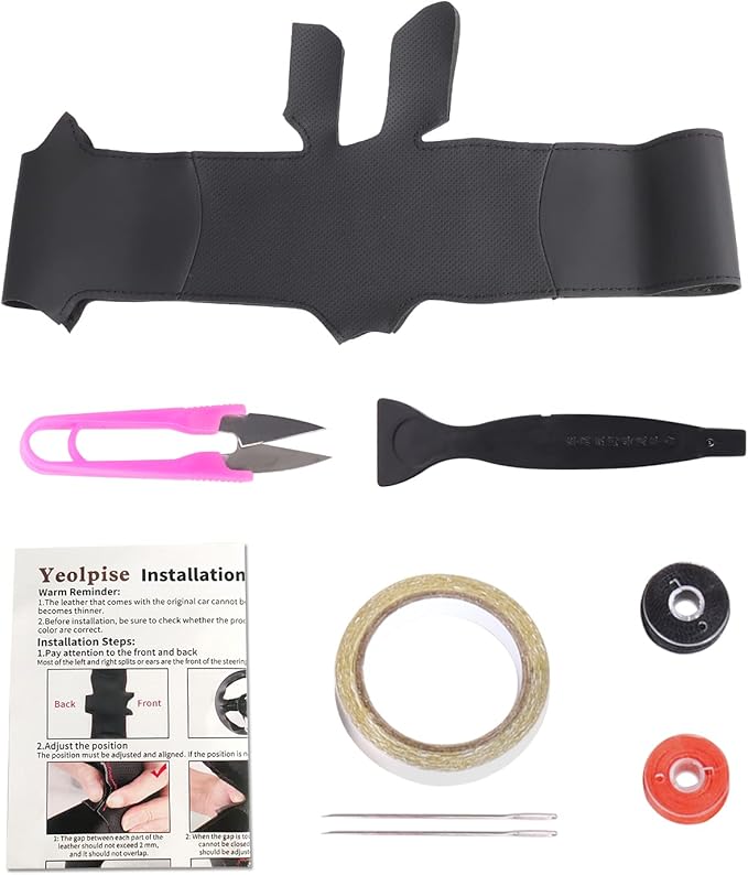 Hand Sewn Microfiber Leather Steering Wheel Cover on Wrap,Fit for Honda Civic 10th 2016-2021 / CR-V 2017-2021 / Clarity 2016-2018 / Breeze 2020-2021 / Crider 2019-2020 / Envix 2019-2020