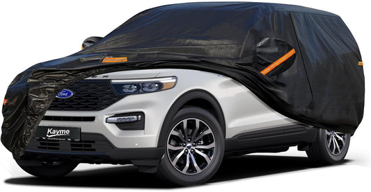 kayme 7 Layers Heavy Duty SUV Car Cover Waterproof All Weather, Full Exterior Cover Fit for Ford Explorer, Toyota Highlander, BMW X5, Mercedes GLE, etc. Universal Fit for SUV Jeep (191-200 inch)
