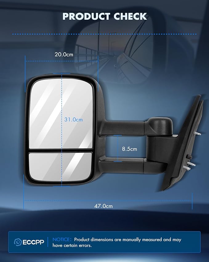 ECCPP Towing Mirrors Tow Mirrors With 2007-2014 For Chevy Silverado For GMC Sierra 1500/2500 HD/3500 Manual Adjusted No Heated No Turn Signal Black Housing Pickup