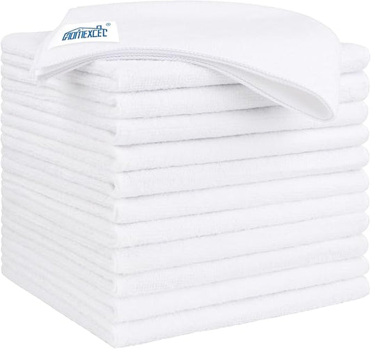 HOMEXCEL White Microfiber Cleaning Cloth 12 Pack, 12.5 x 12.5 inch Microfiber Towels for Cars, Ultra Absorbent Car Washing Cloth, Lint Free Streak Free Cleaning Rags for Car, Kitchen, and Window